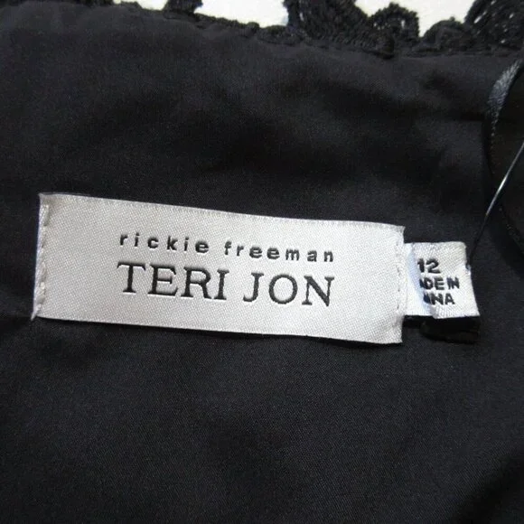 NWT Rickie Freeman for Teri Jon Off-Shoulder Midi in Black Lace Pleated Dress 12 - Picture 5 of 7